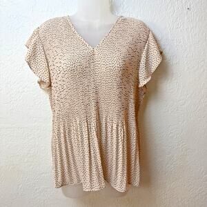 Adrianna Papell Womens Top Size L Pleated Cap Flutter Sleeve Dainty Feminine